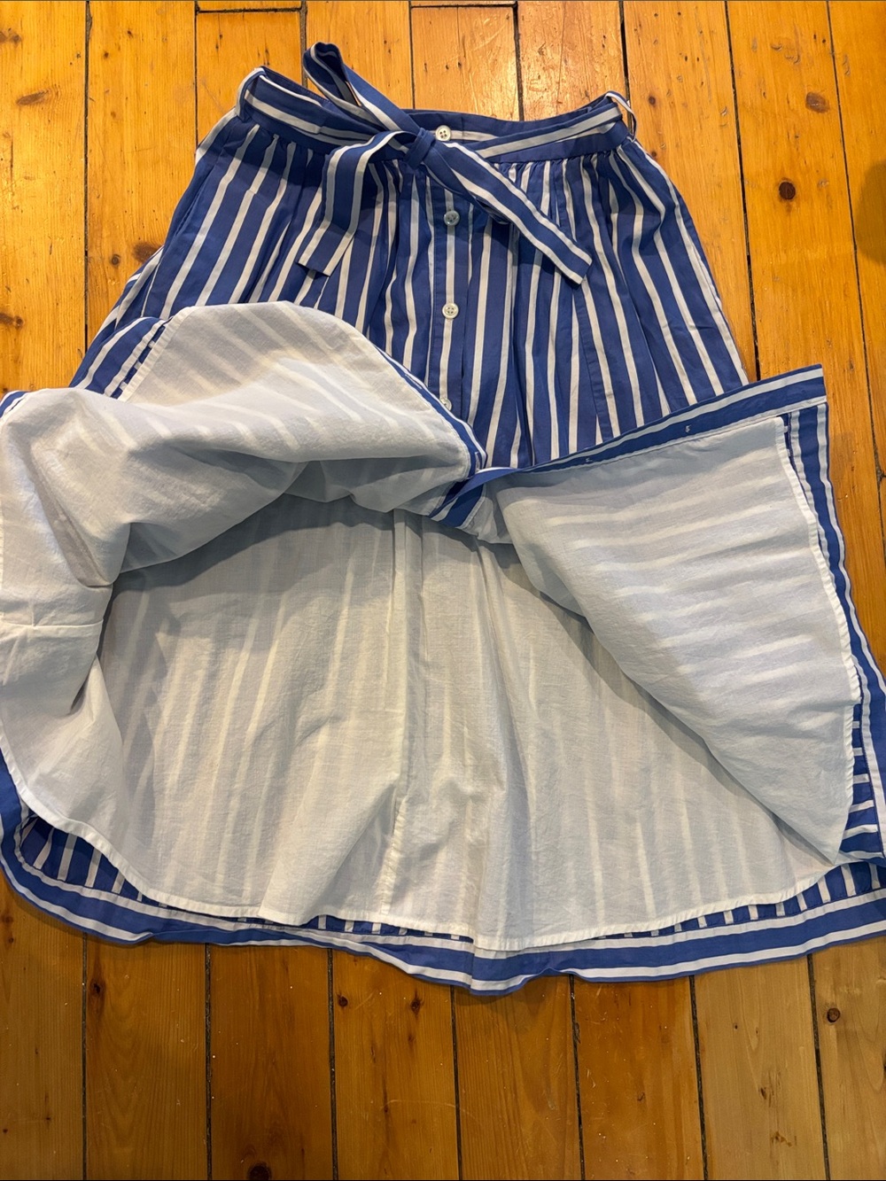 J. Crew Blue and White Striped Button-Front Midi Skirt with Tie Waist - Picture 5 of 8